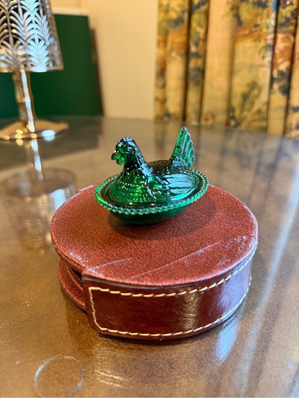 Mini hen on nest-emerald green